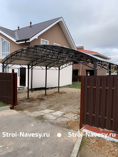 Навес из поликарбоната арочный для машин перед воротами Навес из поликарбоната арочный для машин перед воротами