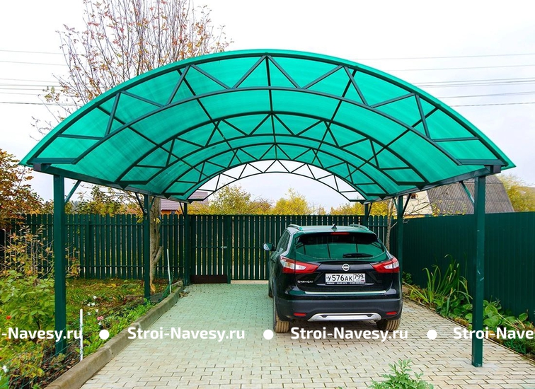 Навес из поликарбоната арочный зеленый для автомобиля Навес из поликарбоната арочный зеленый для автомобиля