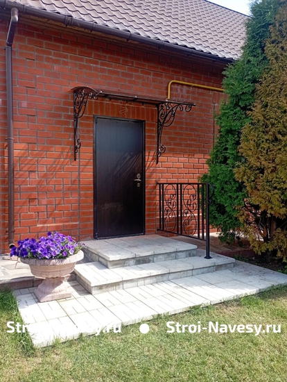 Навес из поликарбоната арочный с элементами ковки для домашнего крыльца Навес из поликарбоната арочный с элементами ковки для домашнего крыльца