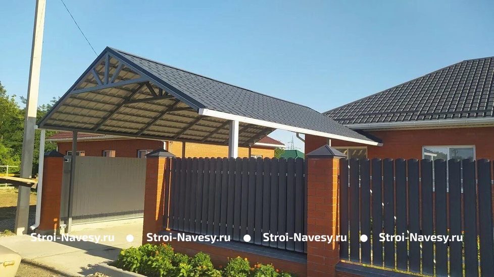 Навес с металлочерепицей двускатный для авто Навес с металлочерепицей двускатный для авто