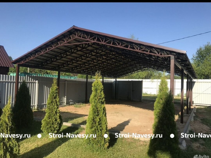 Навес из профлиста двускатный для 2х и более авто Навес из профлиста двускатный для 2х и более авто