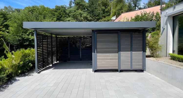 Навес high-tech «дачная беседка» из профнастила односкатная для закрытой мангальной зоны