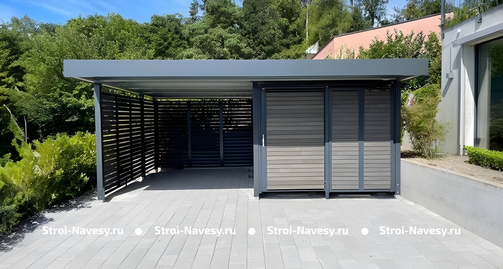 Навес high-tech «дачная беседка» из профнастила односкатная для закрытой мангальной зоны Навес high-tech «дачная беседка» из профнастила односкатная для закрытой мангальной зоны