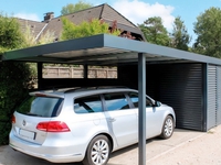 Навес автомобильный из профлиста односкатный high-tech с зоной хоз.пристройки