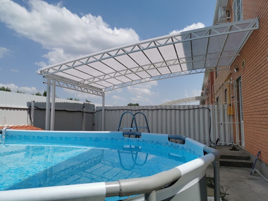 Навес из поликарбоната односкатный для зоны отдыха и бассейна у дома Навес из поликарбоната односкатный для зоны отдыха и бассейна у дома