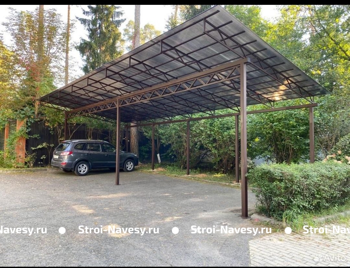 Навес из поликарбоната односкатный для 2 и более авто Навес из поликарбоната односкатный для 2 и более авто