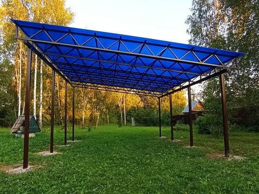Навес из поликарбоната односкатный синий для автомобиля Навес из поликарбоната односкатный синий для автомобиля