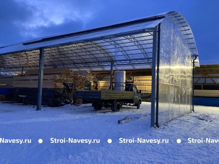 Навес из поликарбоната полуарочный промышленный на несколько авто Навес из поликарбоната полуарочный промышленный на несколько авто